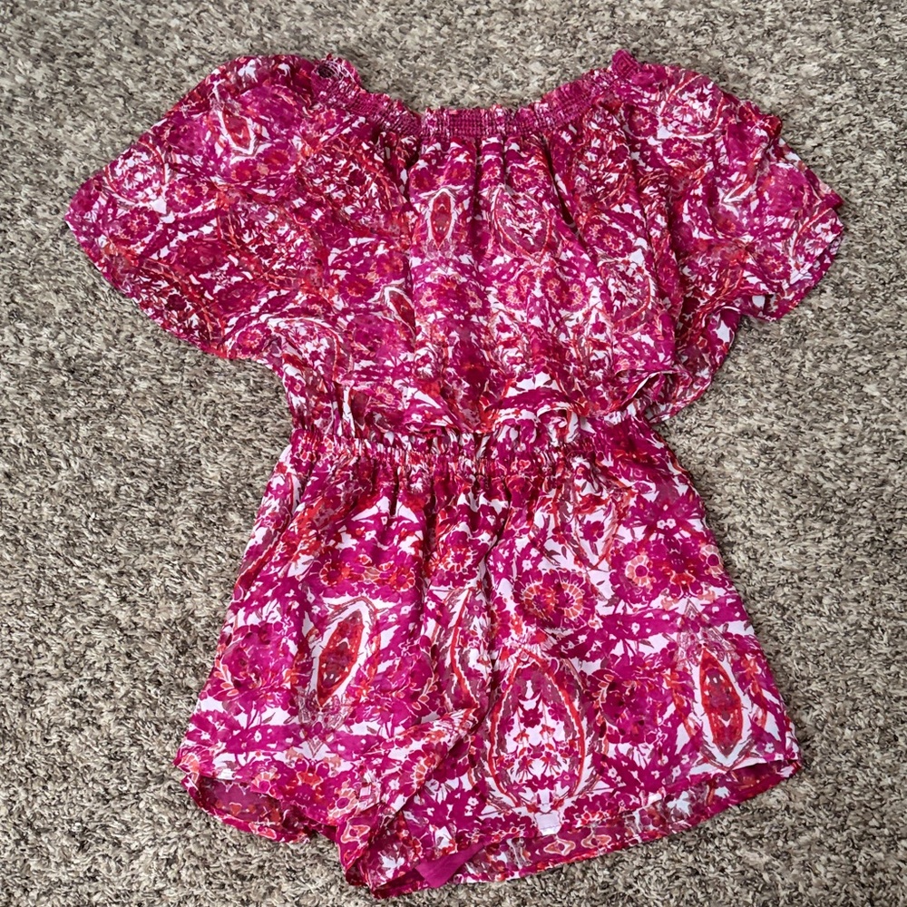 Show Me Your MuMu Pink and White Patterned Romper